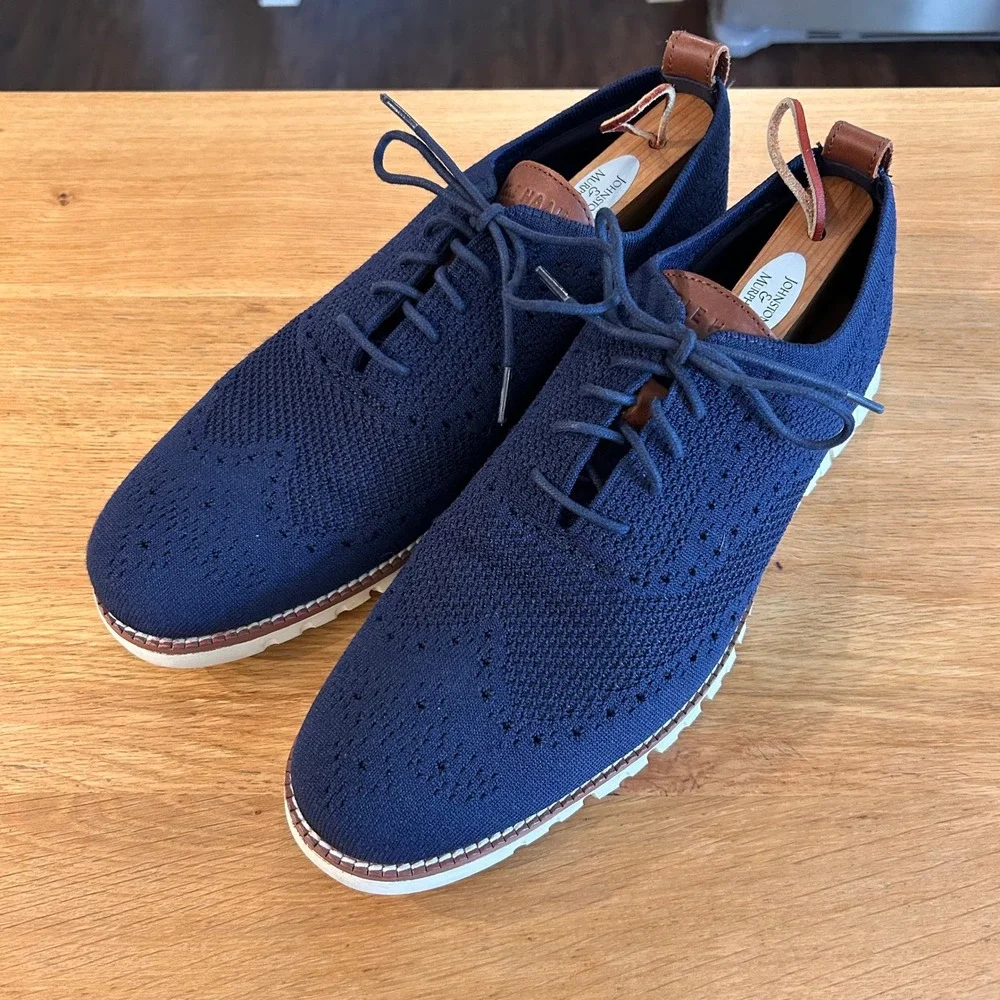 Cole Haan Shoes Mens 10.5 Zerogrand Stitchlite Wingtip Oxford Navy Blue Knit